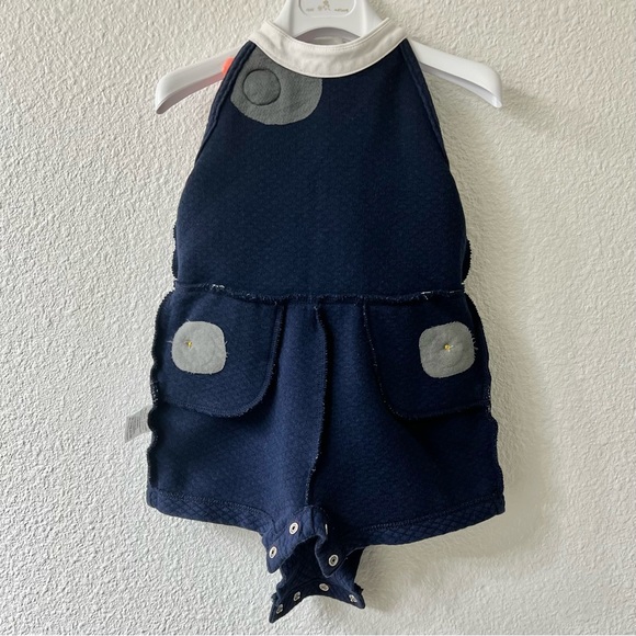 ♥️HP JANIE AND JACK Quilted Bloom Romper Sz 18-24 M Navy White Jumpsuit Flower - Picture 7 of 10